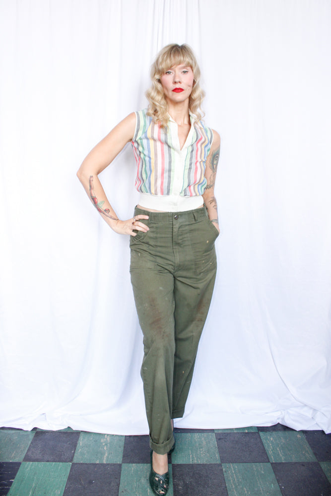 1970s Army Cotton Twill Pants - 32 waist