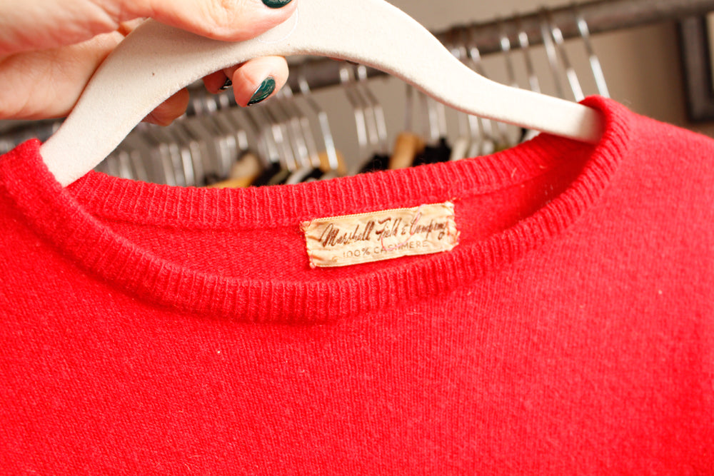 1950s Cashmere Red Marshal Fields Co Sweater - M/L