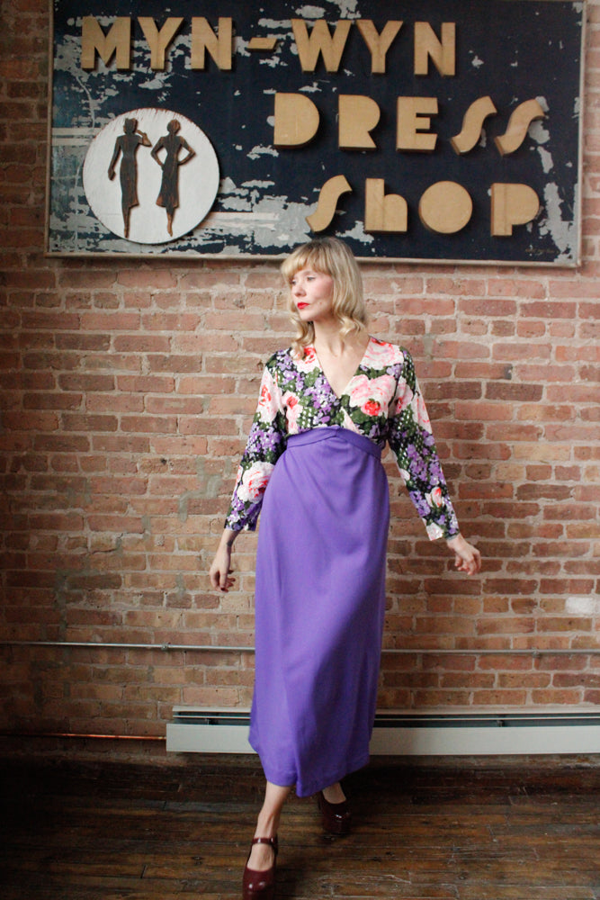 1960s Metallic Floral Maxi Gown - Large 