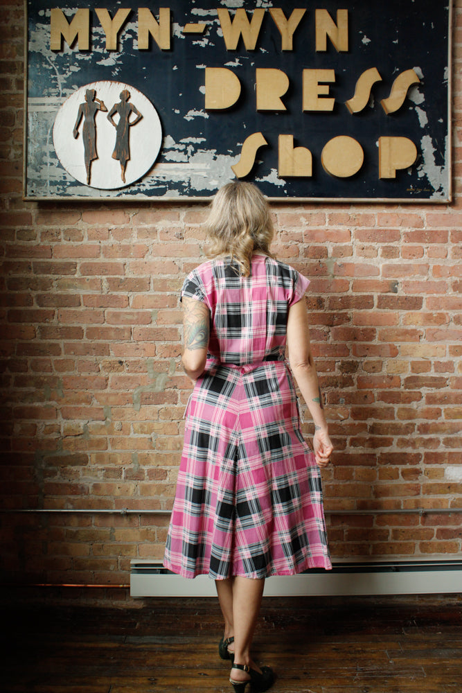 1950s April Plaid Cotton Dress - Med