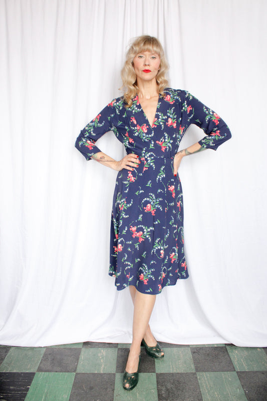 1940s Floral Cold Rayon Dress - Medium