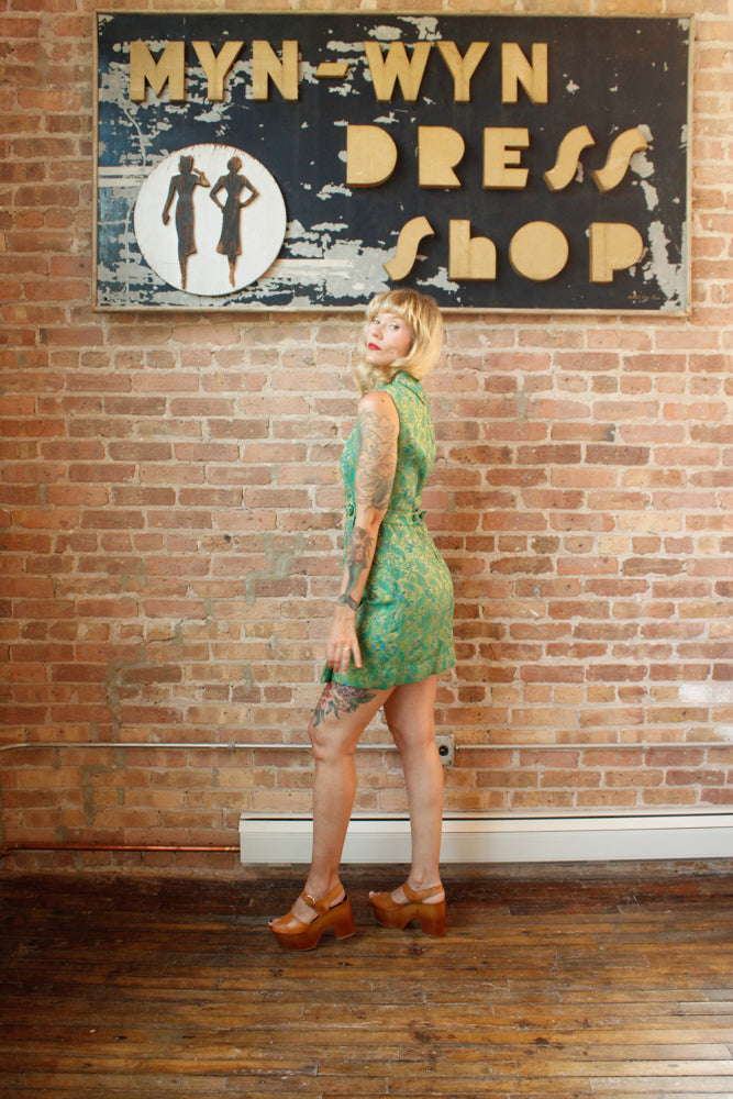 1960s Silk Brocade Mini Dress - Small