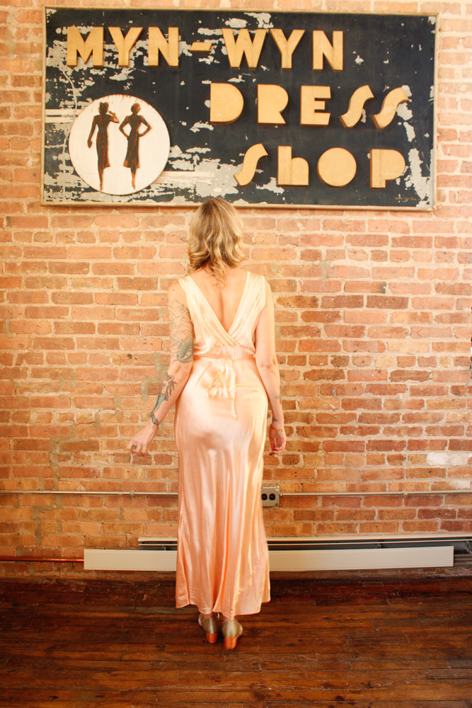 1940s Silk Satin & Lace Negligee Gown - M/L