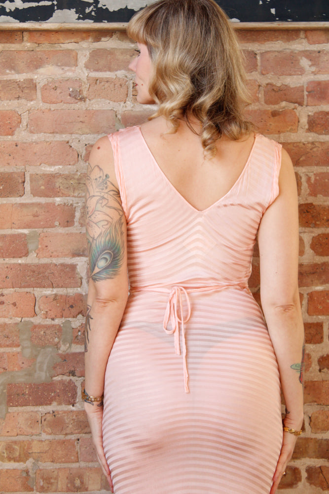 1930s Striped Celanese Bias Cut Night Gown - Xs/S