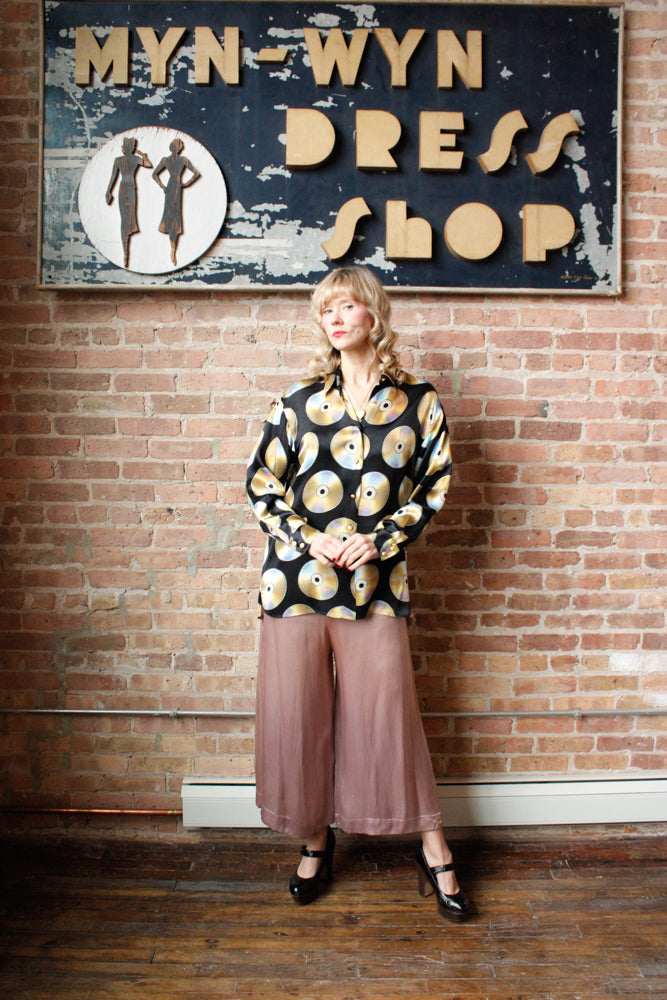 1990s Moschino CD Print Silk Blend Shirt - Large