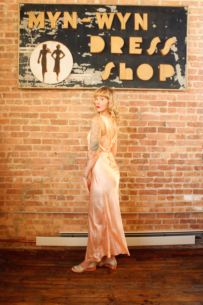 1940s Silk Satin & Lace Negligee Gown - M/L