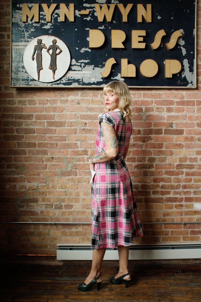 1950s April Plaid Cotton Dress - Med