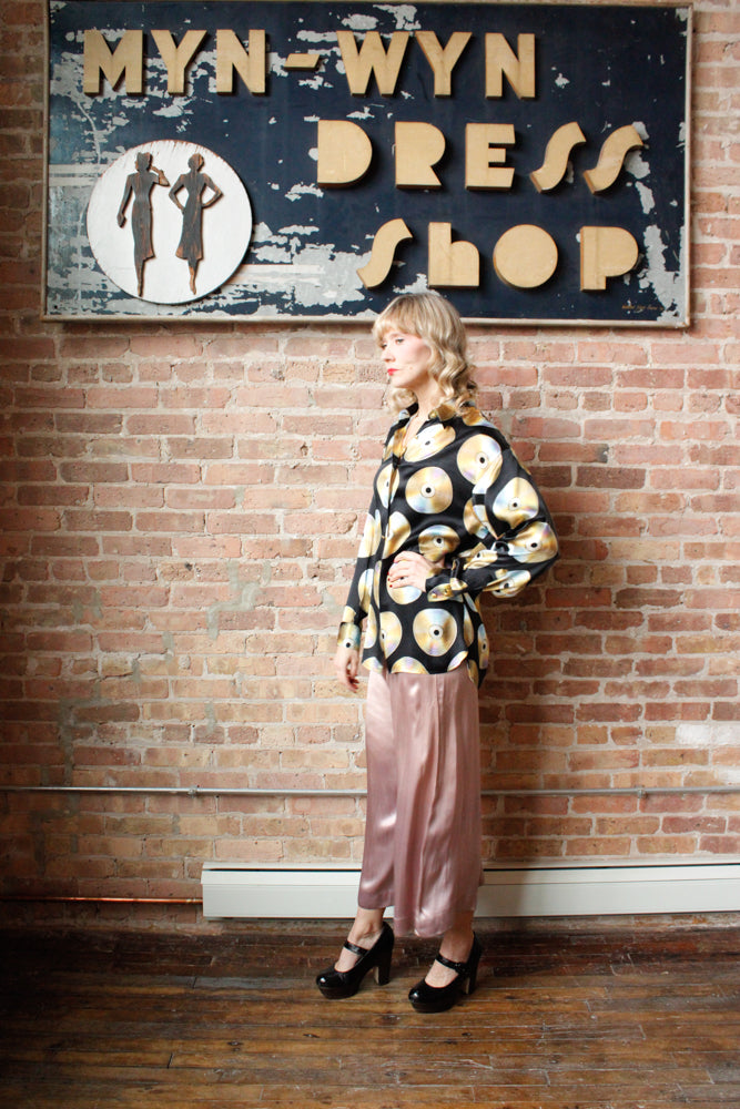 1990s Moschino CD Print Silk Blend Shirt - Large