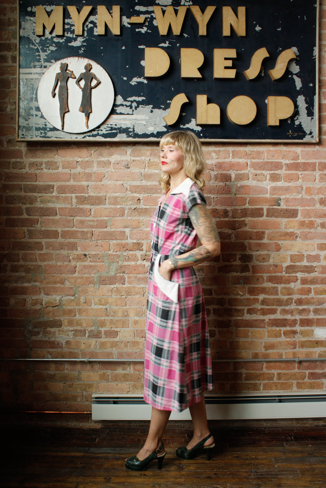 1950s April Plaid Cotton Dress - Med