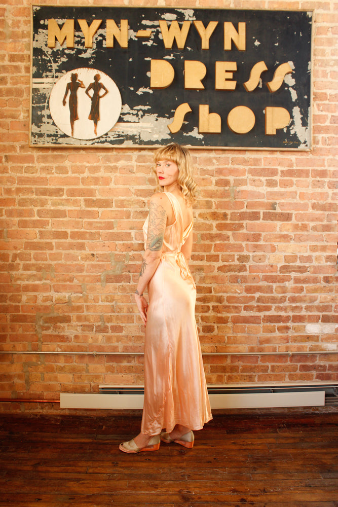 1940s Silk Satin & Lace Negligee Gown - M/L