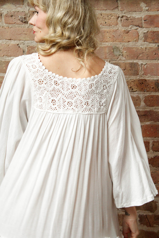 1980s Indian Gauze Cotton White Summer Dress - XLarge