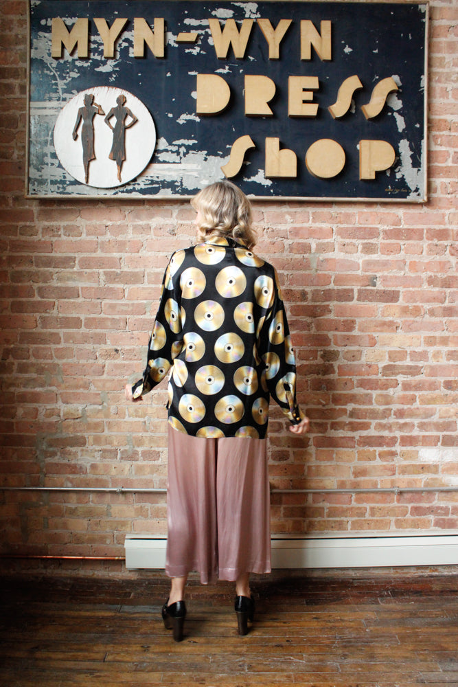 1990s Moschino CD Print Silk Blend Shirt - Large