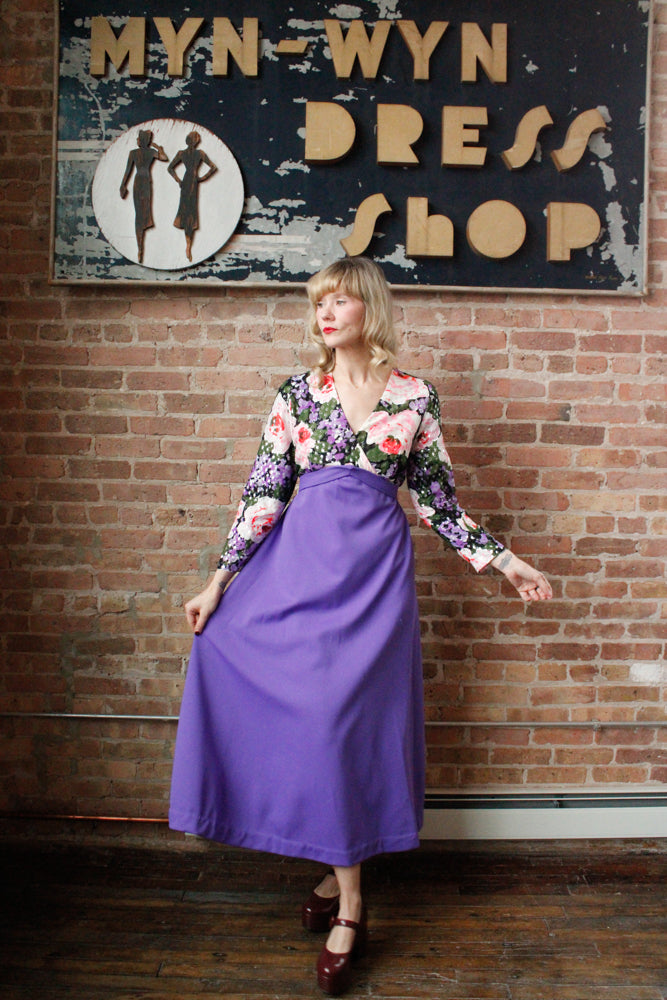 1960s Metallic Floral Maxi Gown - Large 