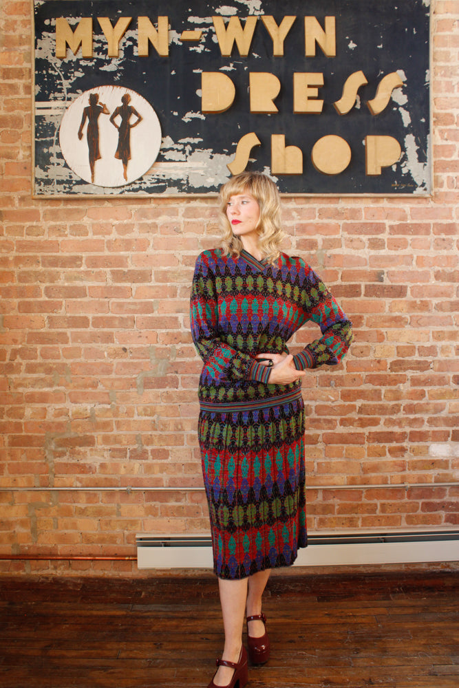 1990s Missoni Knit 2pc Set Sweater + Skirt - Large