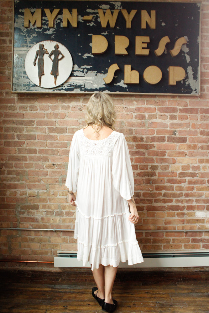 1980s Indian Gauze Cotton White Summer Dress - XLarge