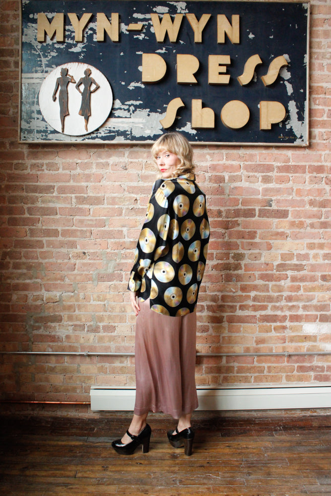 1990s Moschino CD Print Silk Blend Shirt - Large