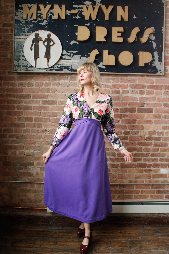 1960s Metallic Floral Maxi Gown - Large 