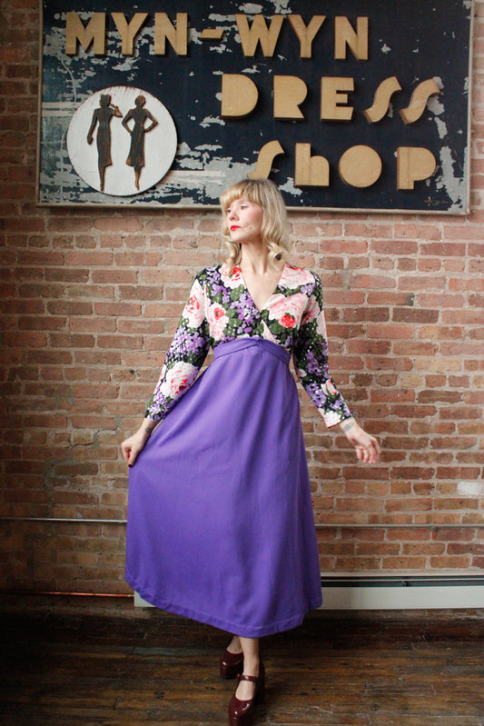 1960s Metallic Floral Maxi Gown - Large 