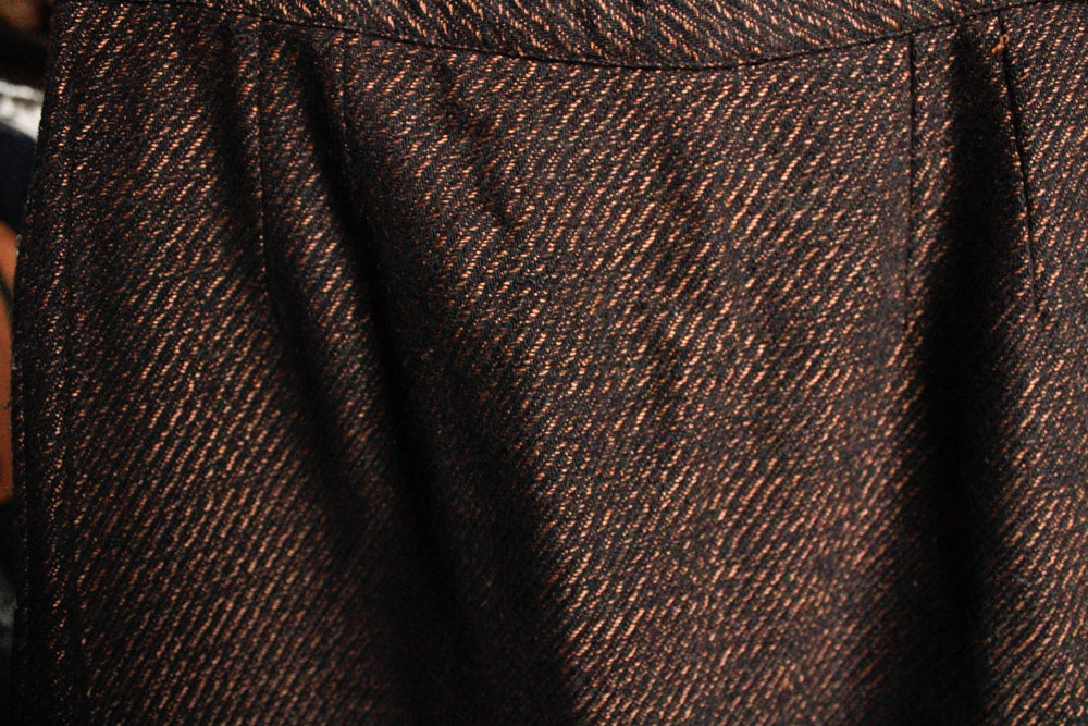 1980s Wool Copper & Black Pencil Skirt - Medium
