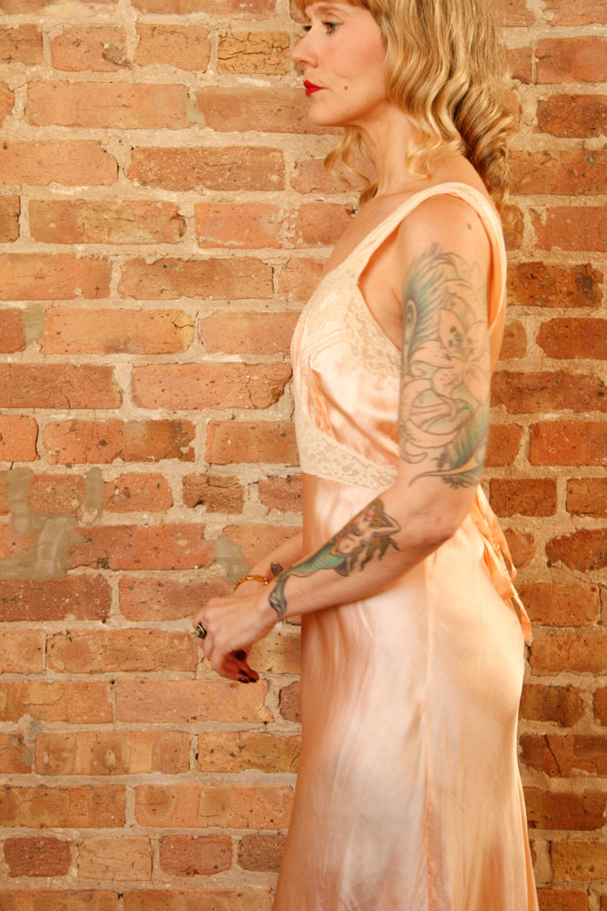 1940s Silk Satin & Lace Negligee Gown - M/L