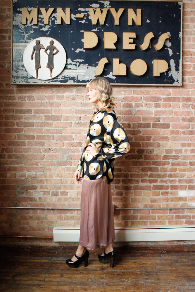 1990s Moschino CD Print Silk Blend Shirt - Large