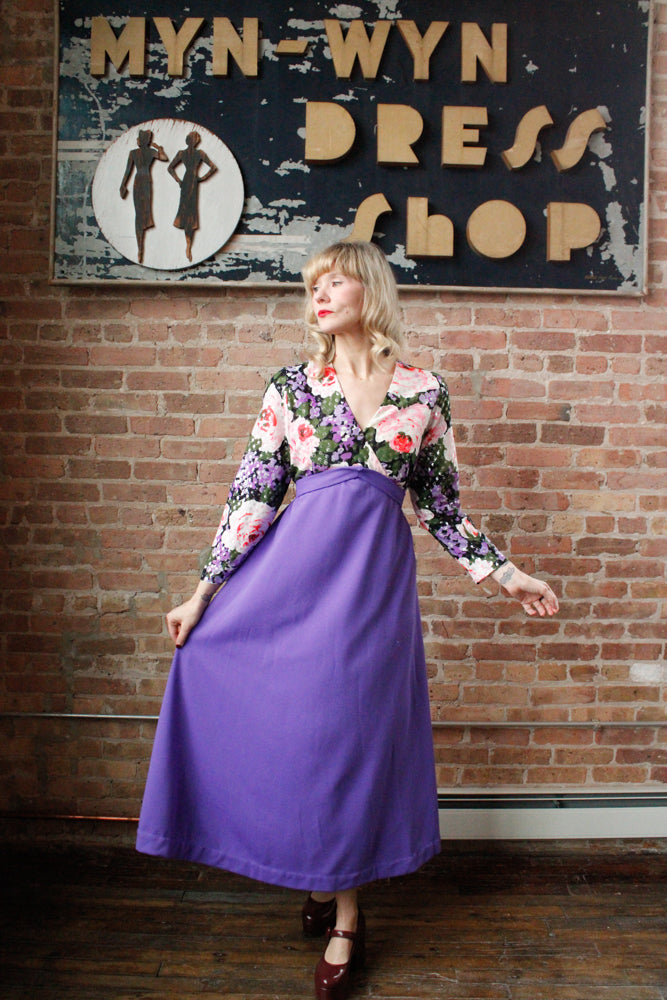 1960s Metallic Floral Maxi Gown - Large 