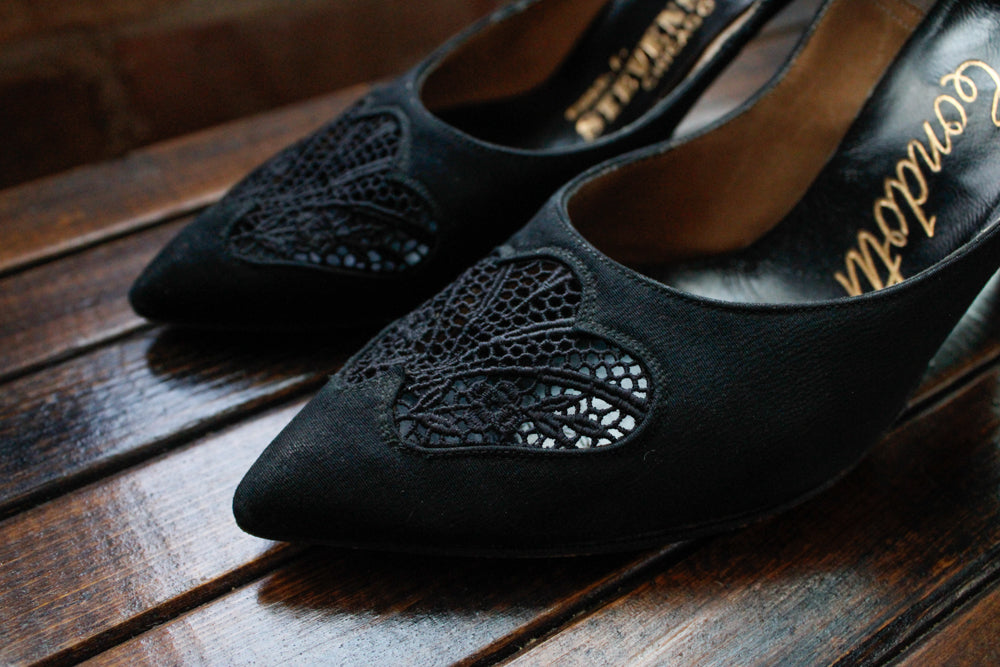 1950s Chas A Stevens Stiletto Heels with Lace Detail - 8N