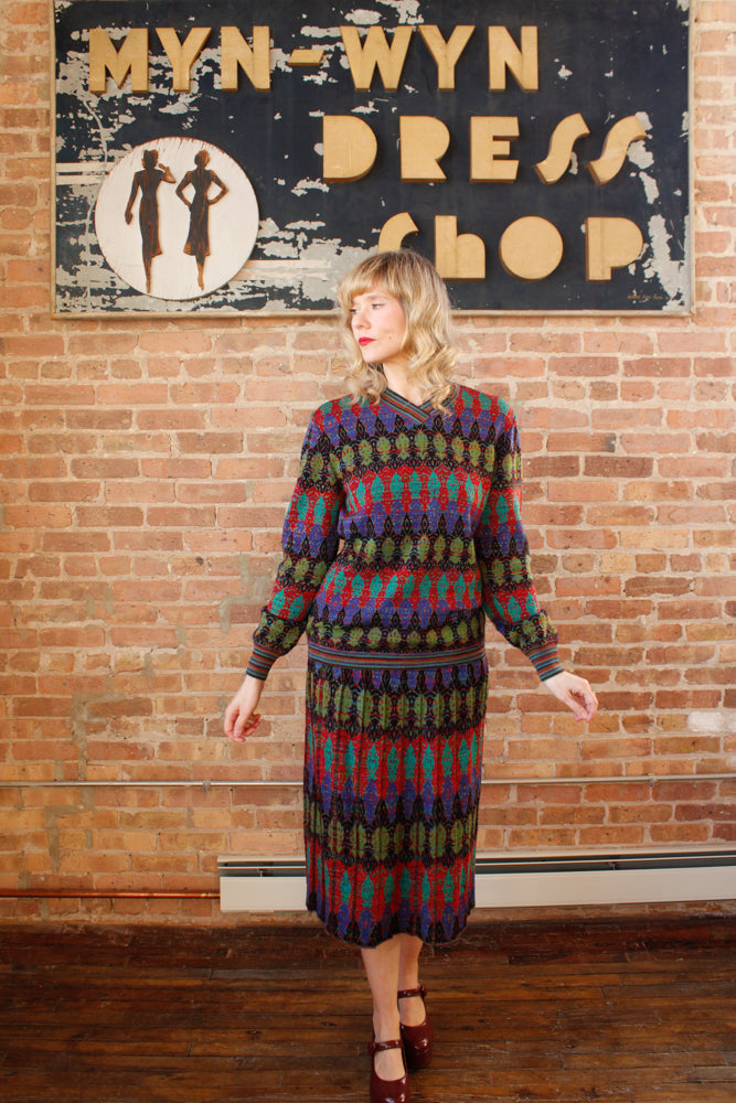 1990s Missoni Knit 2pc Set Sweater + Skirt - Large