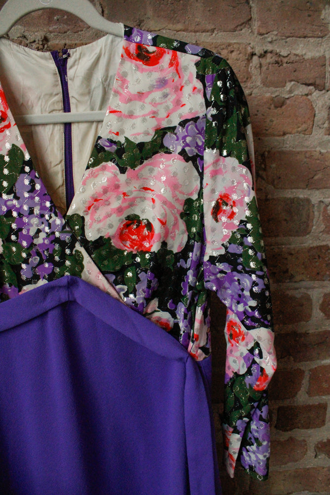 1960s Metallic Floral Maxi Gown - Large 