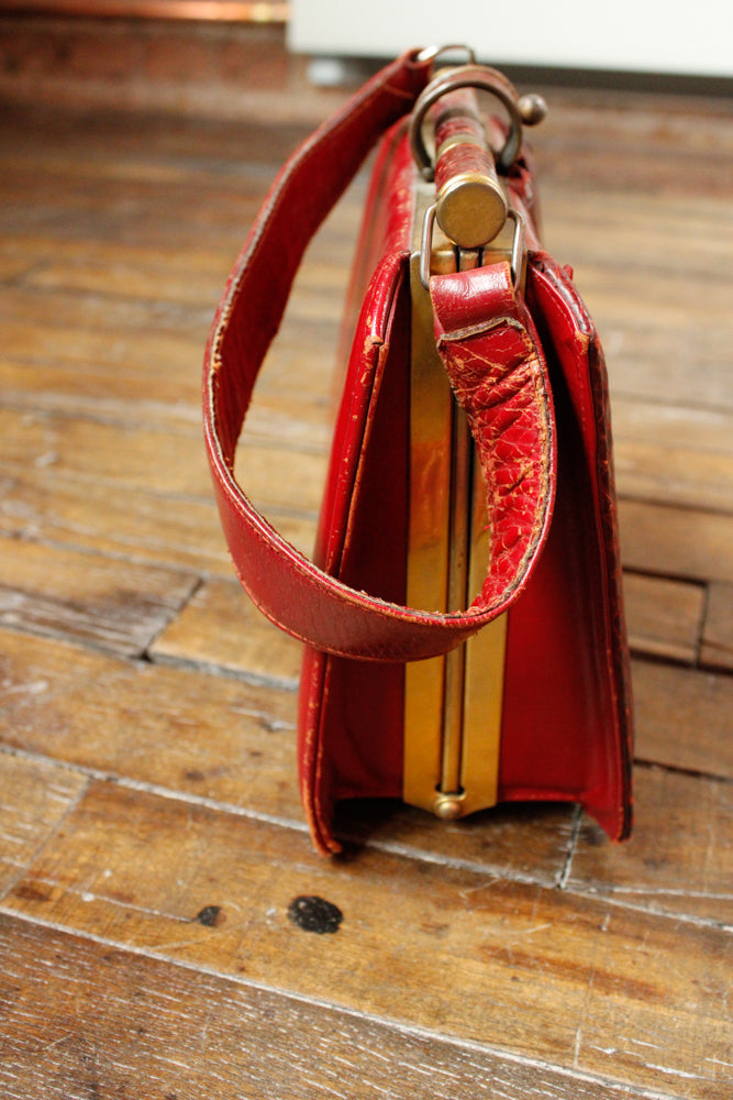 1940s Alligator & Leather Red Handbag