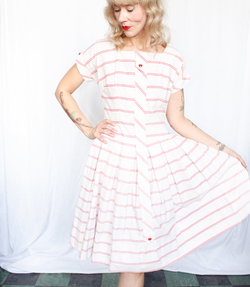 1950s Polka Dot Day Dress - Medium