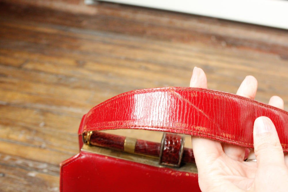 1940s Alligator & Leather Red Handbag