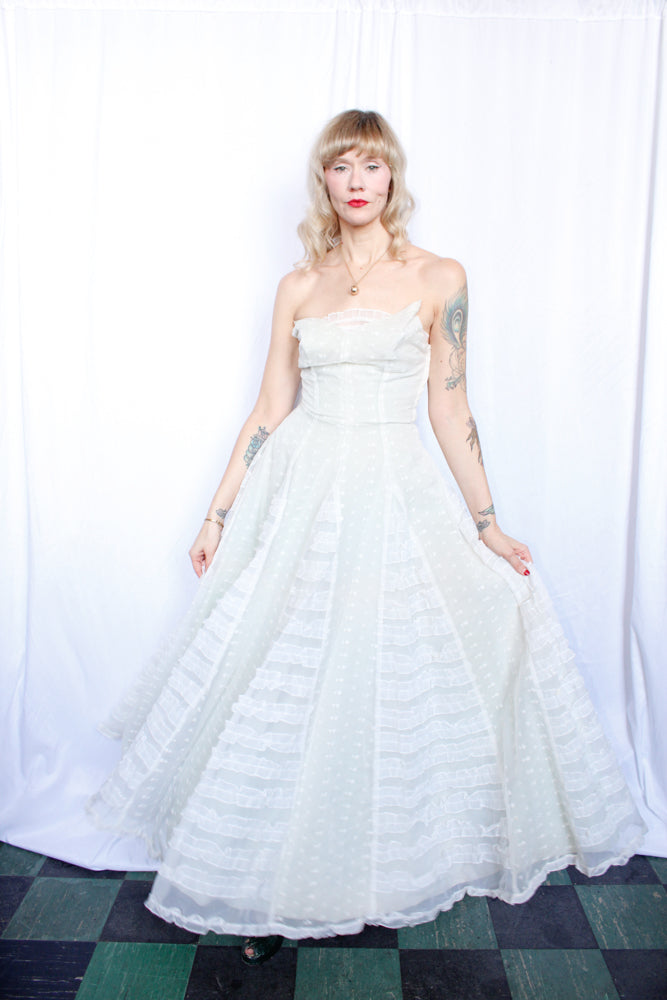 1940s White Strapless Formal Gown - Xsmall