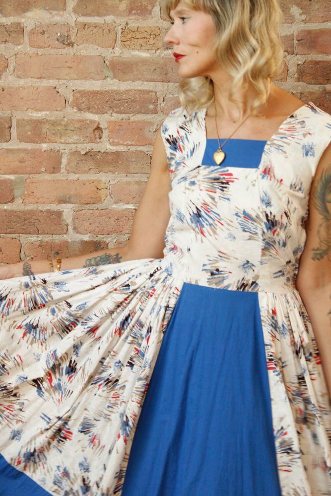 1950s Firecracker Cotton Day Dress - S/M