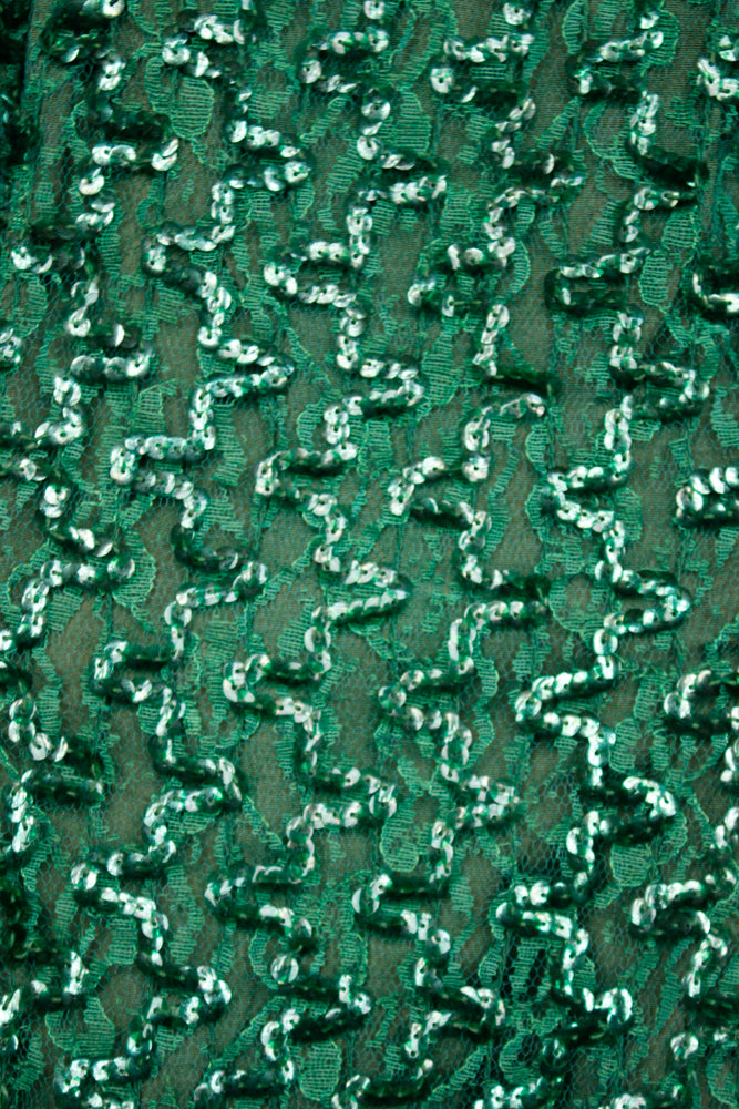 1960s Green Ribbon and Sequin Cocktail Dress - Small