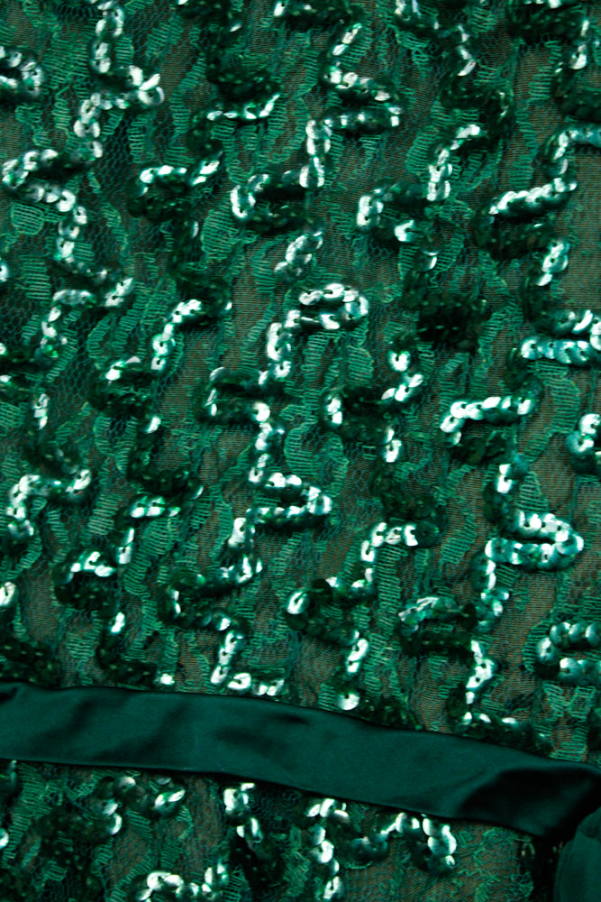 1960s Green Ribbon and Sequin Cocktail Dress - Small