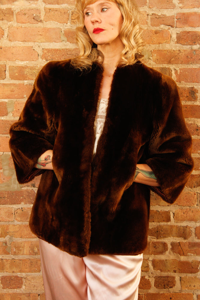 1940s Mouton Fur Cropped Coat - Small to Medium