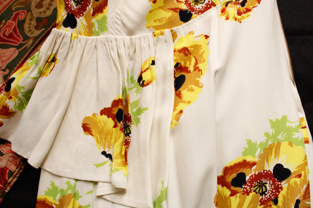 1940s Yellow Floral Rayon Gene Dress - Xsmall