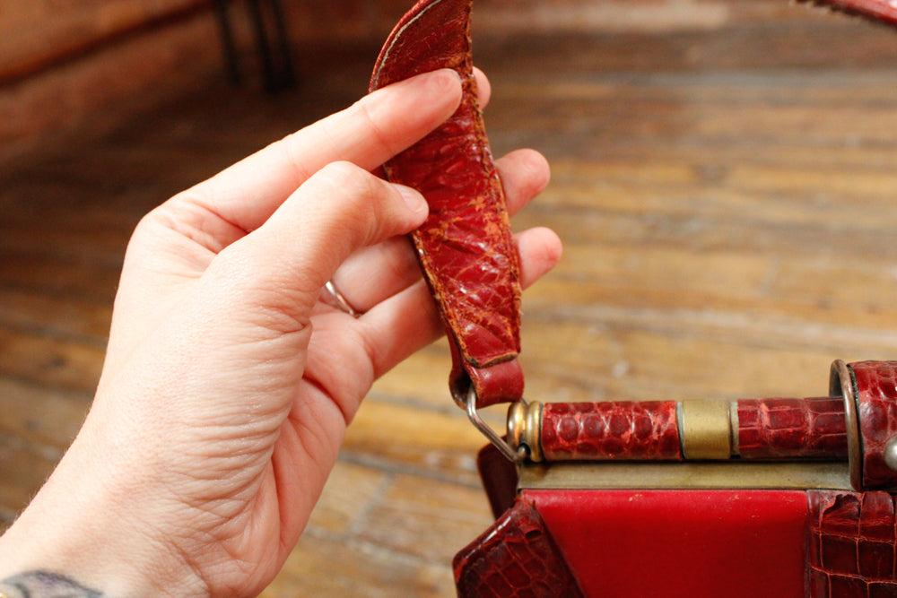 1940s Alligator & Leather Red Handbag
