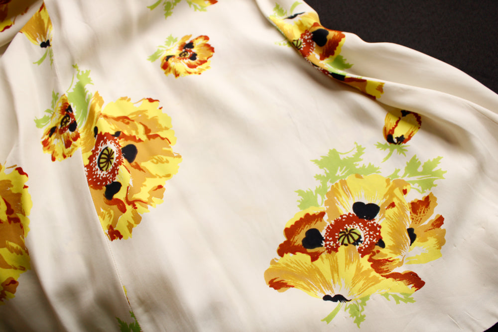 1940s Yellow Floral Rayon Gene Dress - Xsmall