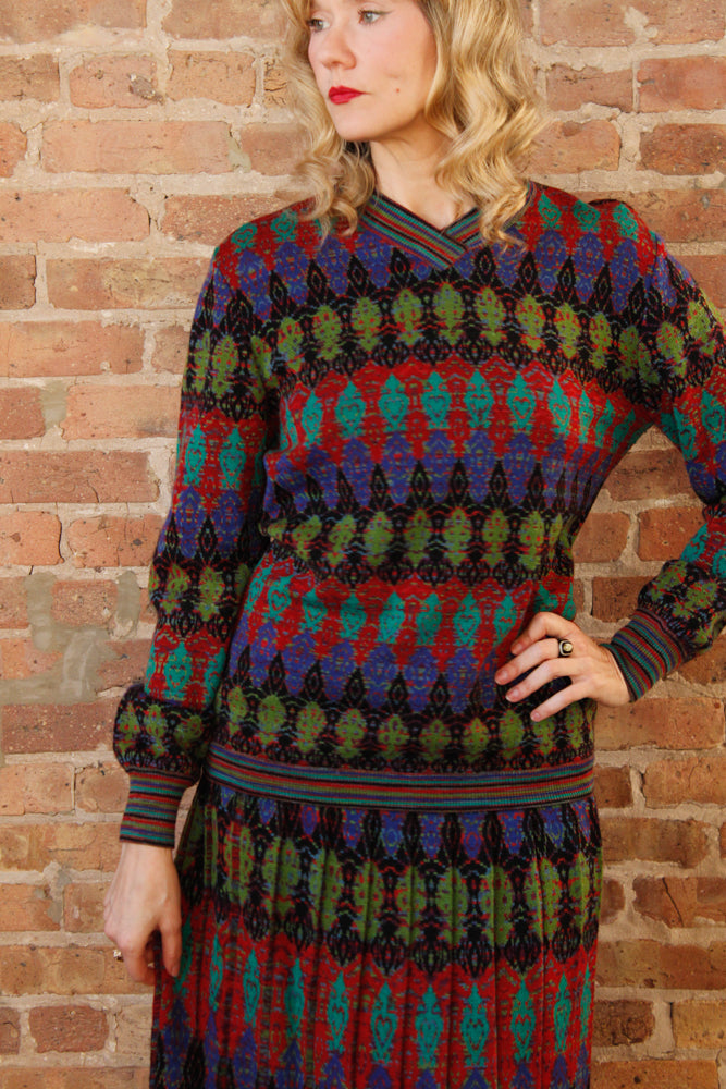 1990s Missoni Knit 2pc Set Sweater + Skirt - Large