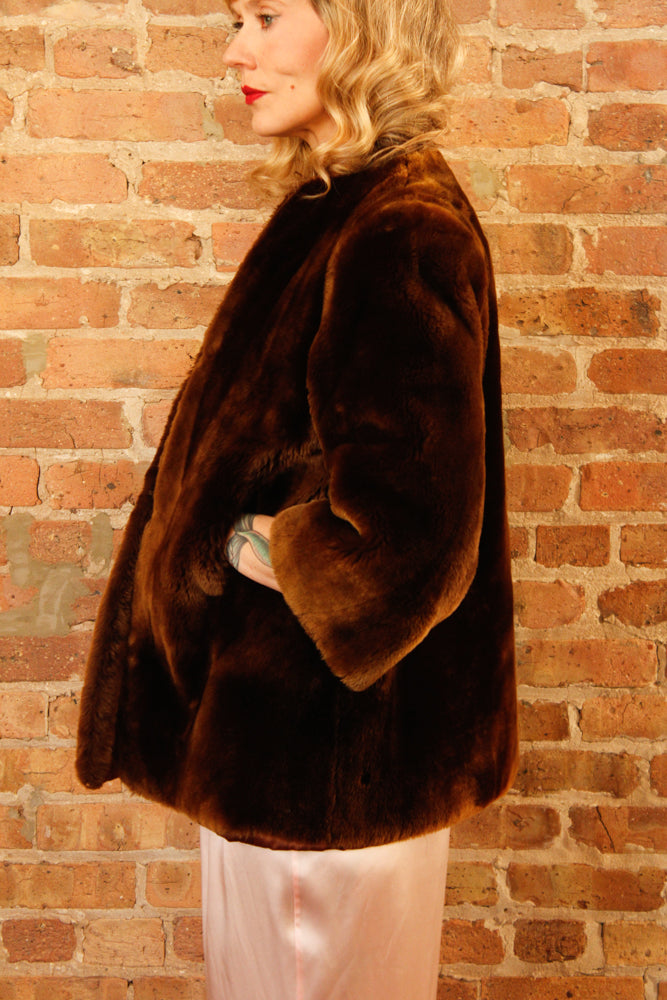 1940s Mouton Fur Cropped Coat - Small to Medium