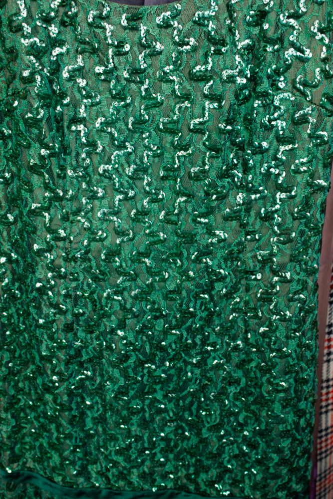 1960s Green Ribbon and Sequin Cocktail Dress - Small
