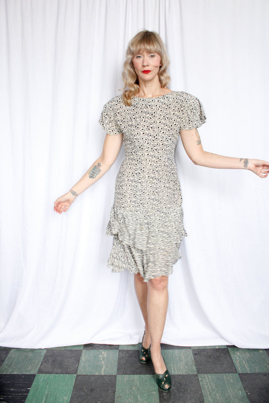 1990s does 1940s Ruffle Silk Dress - Small