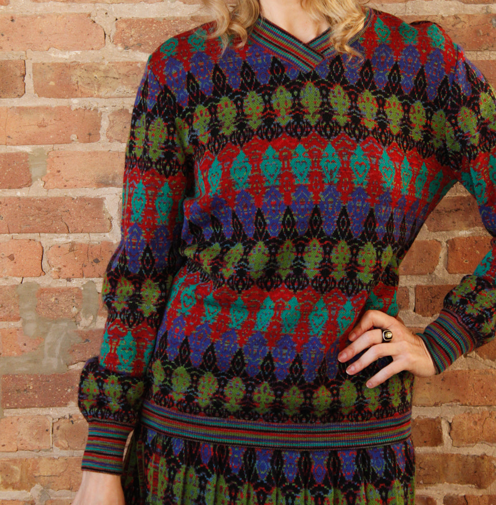 1990s Missoni Knit 2pc Set Sweater + Skirt - Large