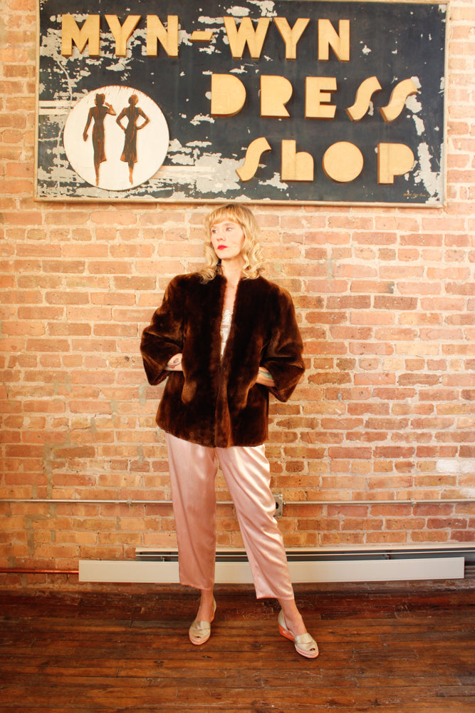 1940s Mouton Fur Cropped Coat - Small to Medium