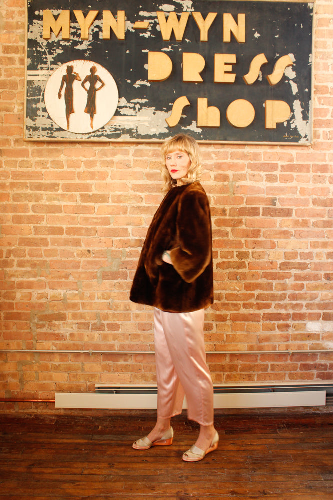 1940s Mouton Fur Cropped Coat - Small to Medium