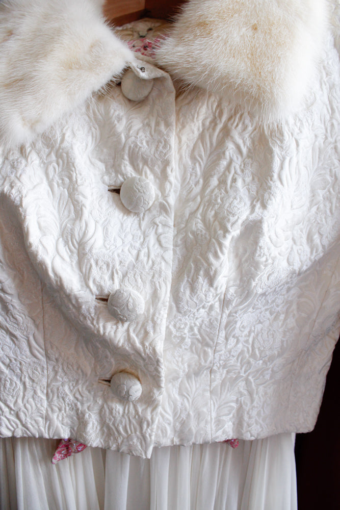 1950s Spring Silk Brocade and Chiffon Dress and Jacket - Small 