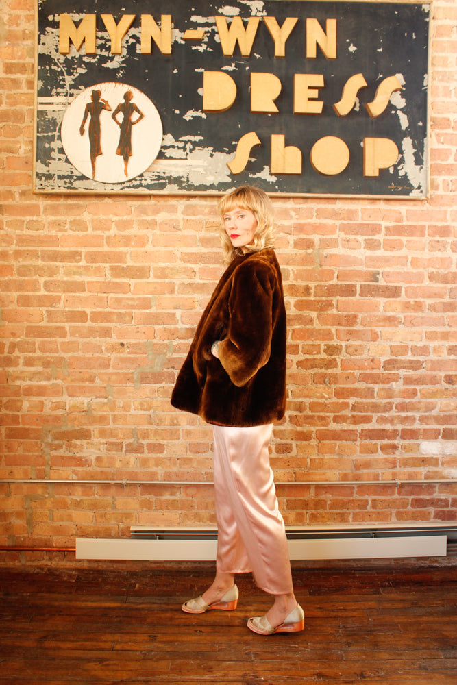 1940s Mouton Fur Cropped Coat - Small to Medium