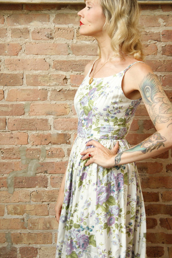 1950s Purple Rose Sun Dress - Xsmall